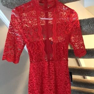Express Mock Neck Red Lace Dress